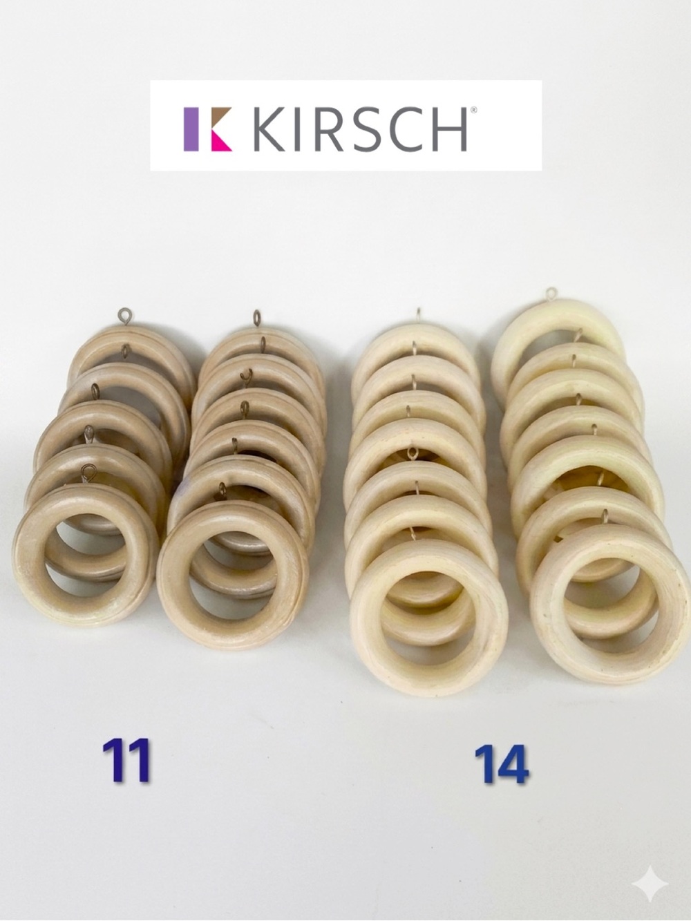 25 Kirsch 2 in WOOD DRAPERY RINGS /2 sets Ribbed and Smooth